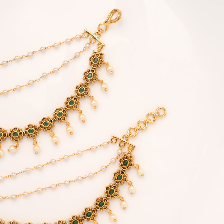 Premium Flower with Pearl Drops Layer Golden Mattal