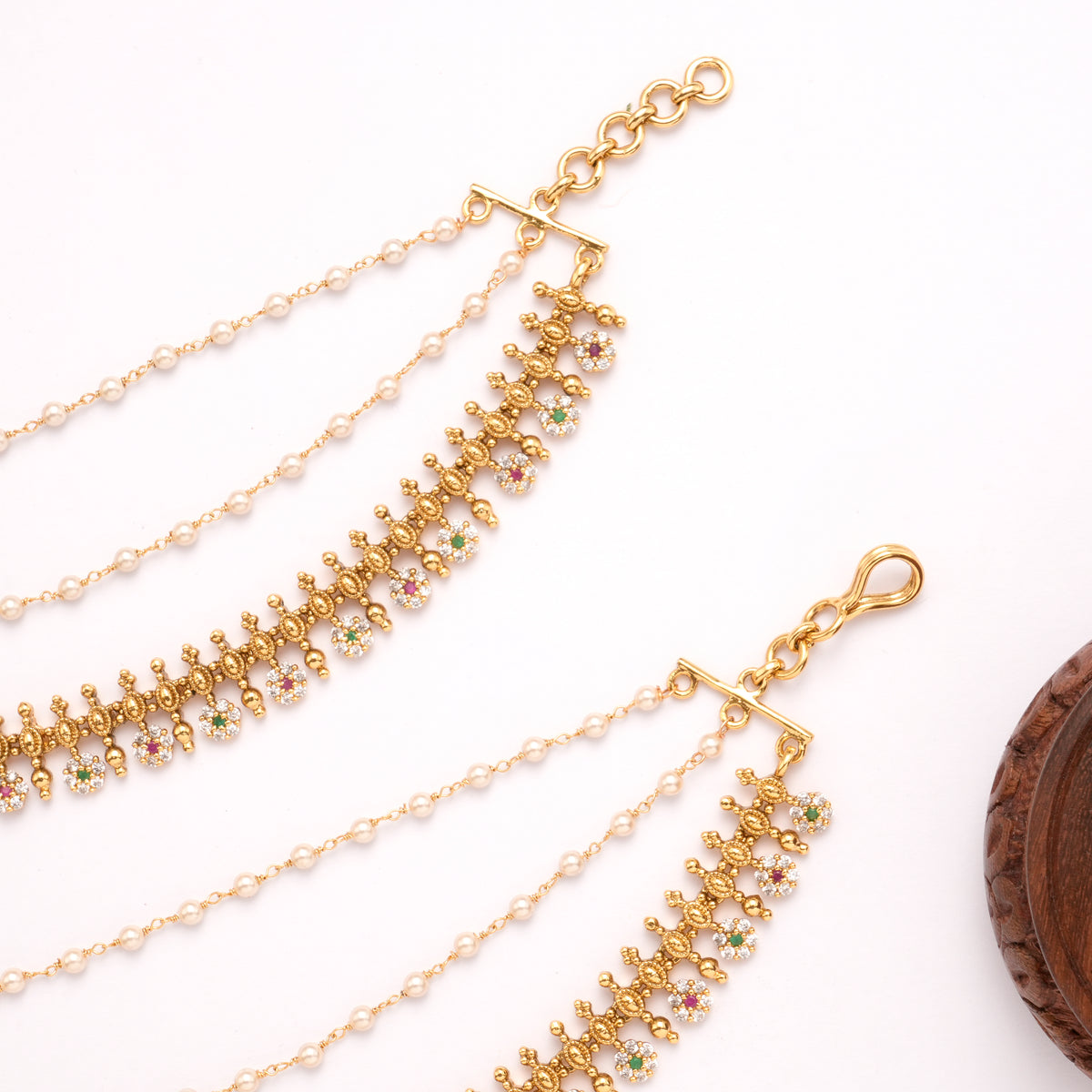 Nagas Floral Drop Pearl Layer Golden Mattal