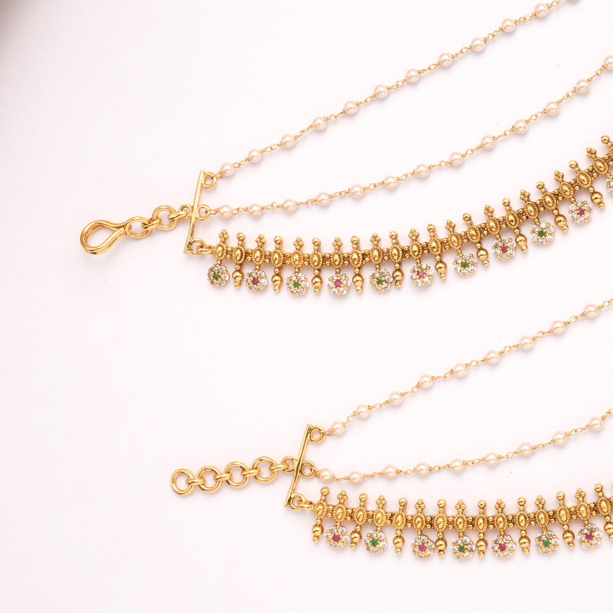 Nagas Floral Drop Pearl Layer Golden Mattal