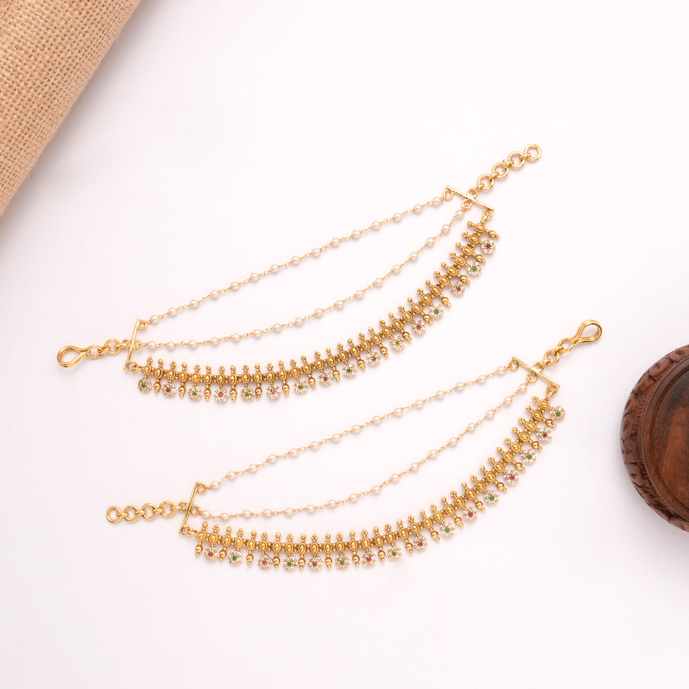 Nagas Floral Drop Pearl Layer Golden Mattal