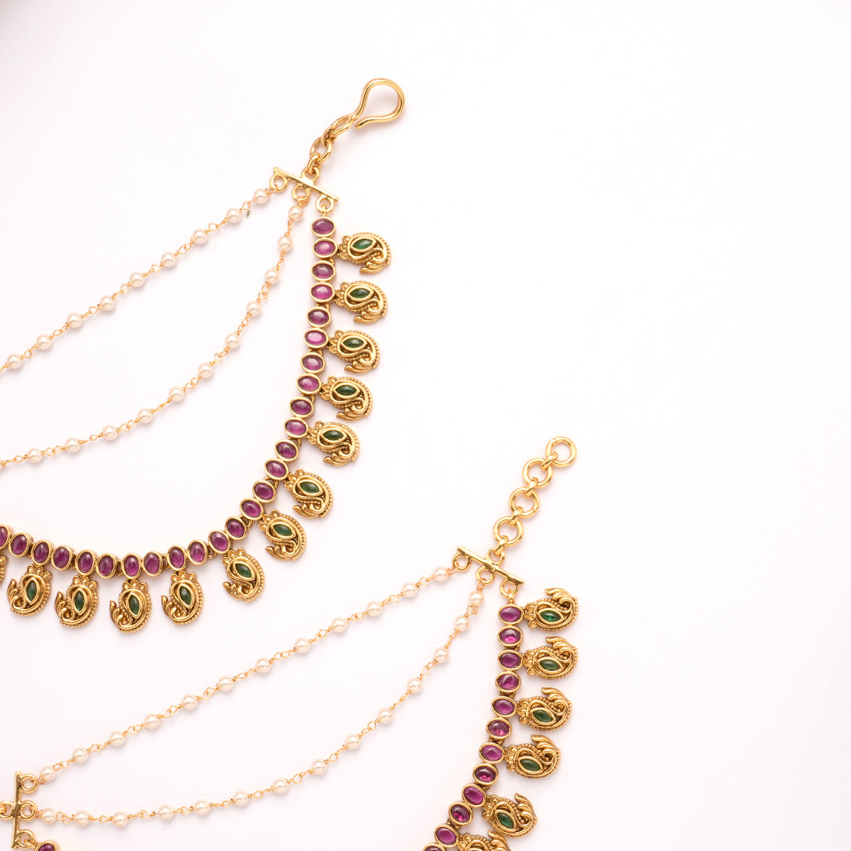 Elegant Emerald Mango Ruby Stone Golden Mattal