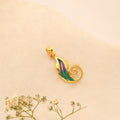 Violet Enamel Feather Golden Pendant