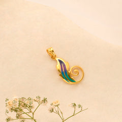 Violet Enamel Feather Golden Pendant