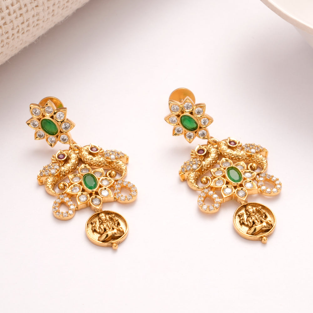 Temple Inspired Coin Lakshmi Drop Earrings
