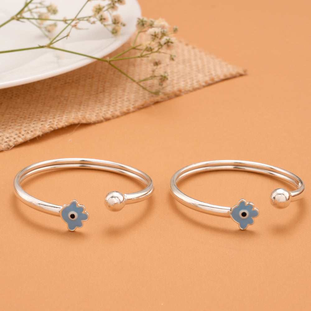 Blue Flower Evil Eye Baby Silver Bangle