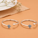Blue Flower Evil Eye Baby Silver Bangle