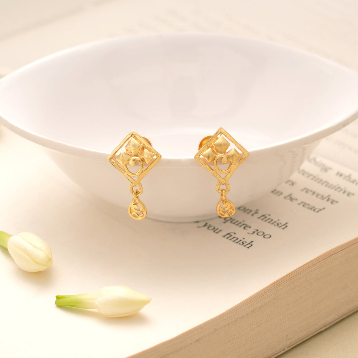 Dangling Charm Geometric Golden Stud