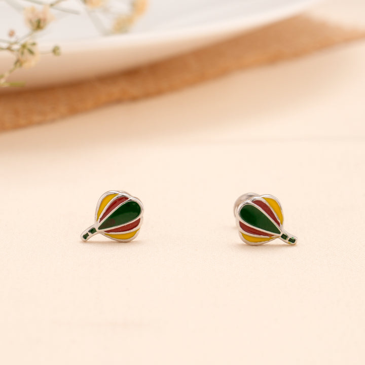 Green & Yellow Hot Air Balloon Silver Stud