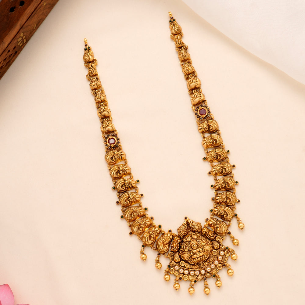 Devotional Lakshmi Peacock Golden Drop Haram