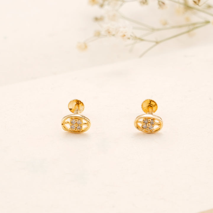 Oval Design White Stone Casting Golden Stud