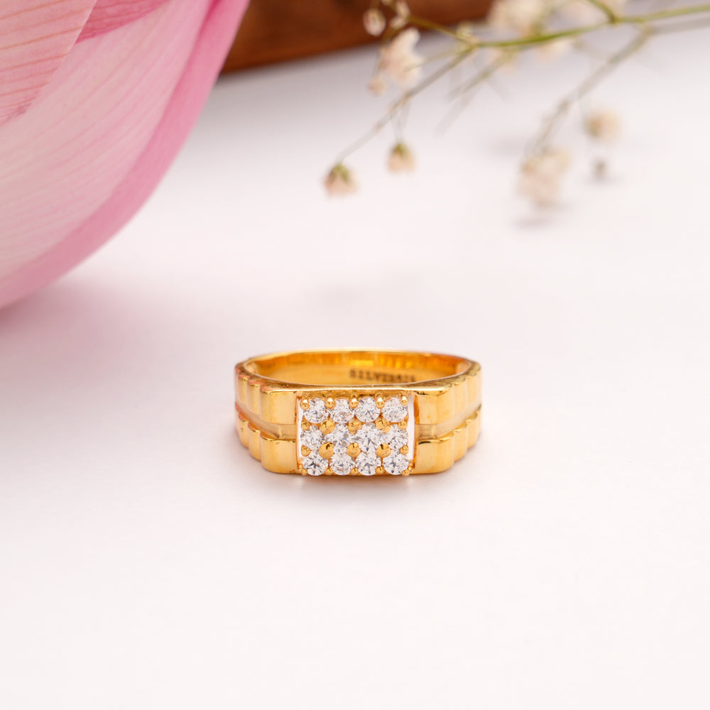 Traditional White Stone Golden Ring