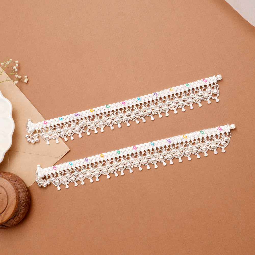 Fancy Chain Salangai Bell Silver Anklet