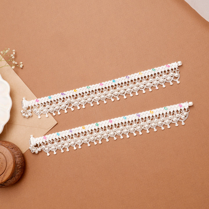 Fancy Chain Salangai Bell Silver Anklet