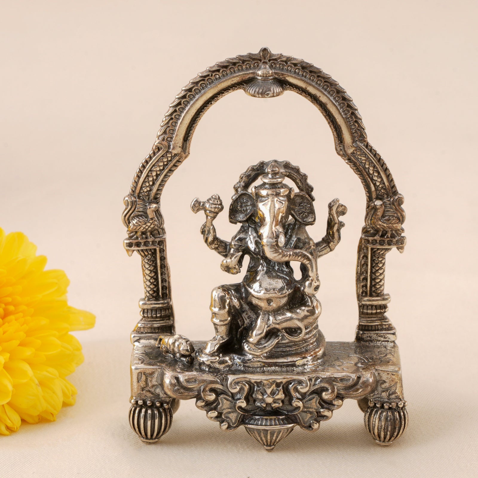 Temple Inspired Antique Silver Ganesh Idol