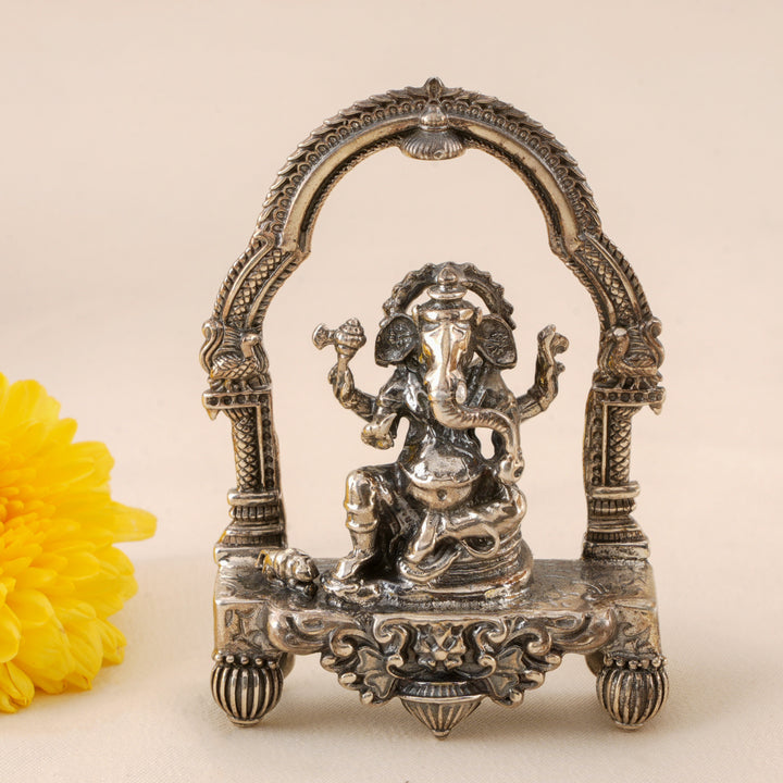 Temple Inspired Antique Silver Ganesh Idol