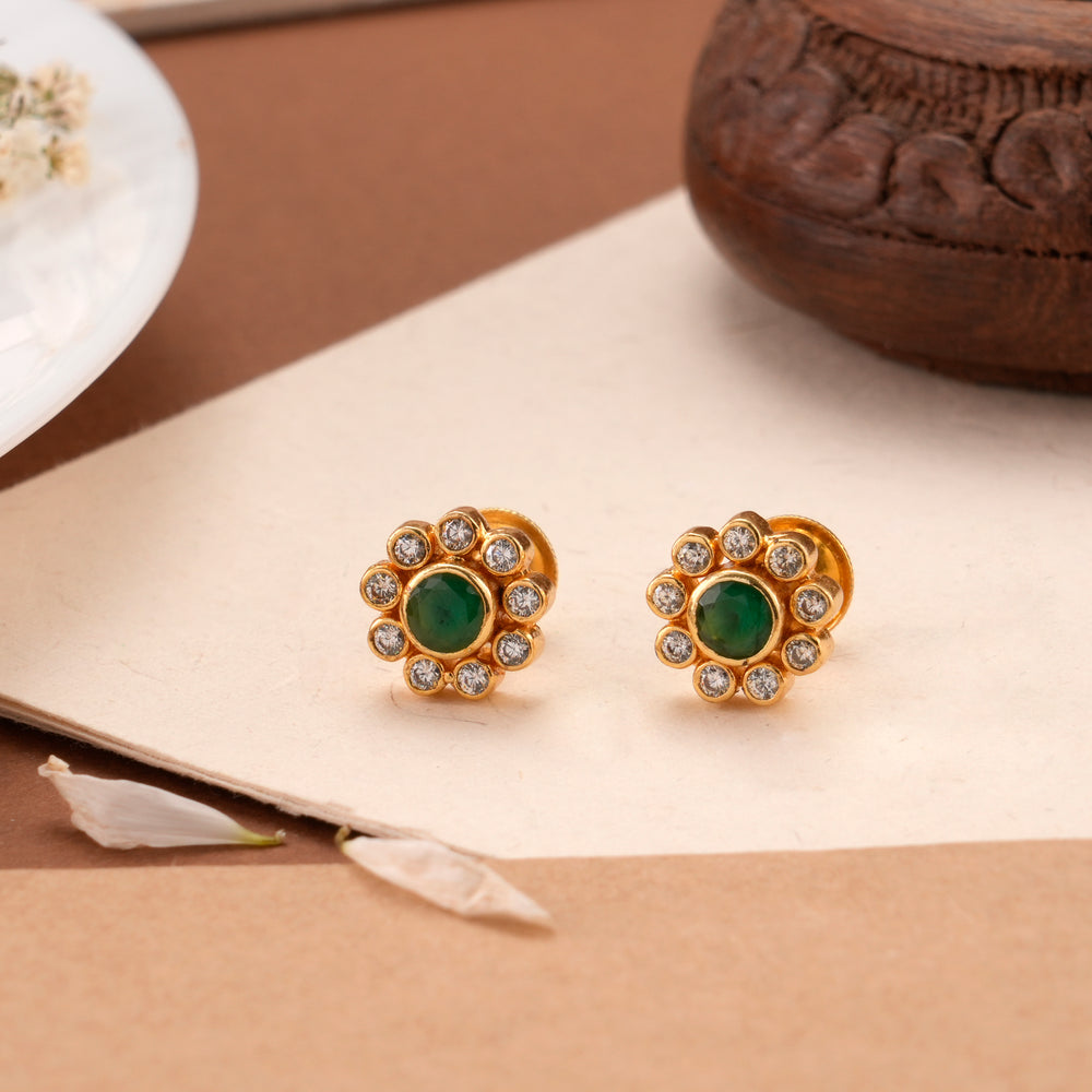 Gold Plated Floral Design Kundan Stud