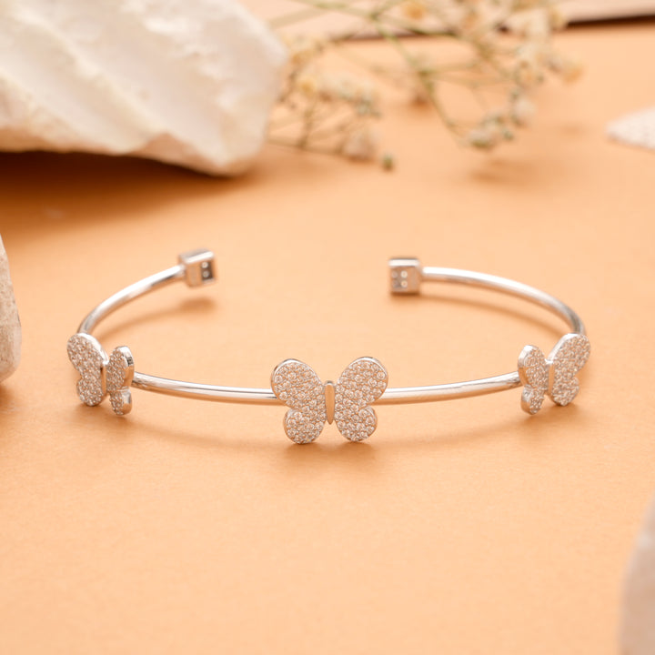 Trendy Triple Butterfly Silver Kada