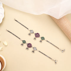 Antique Floral Charm Grace Silver Anklet