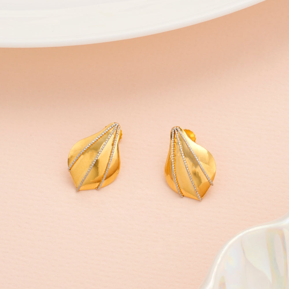 White Line Petal Gold Studs