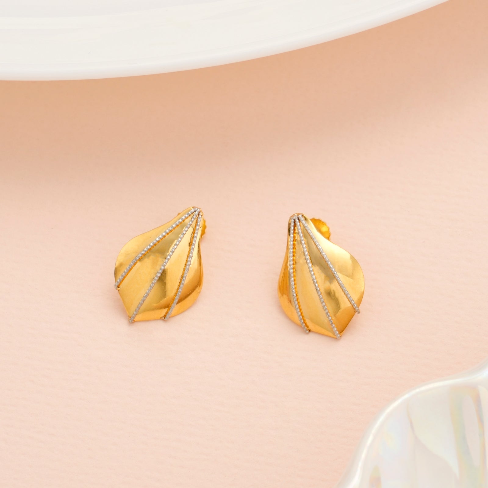 White Line Petal Gold Studs