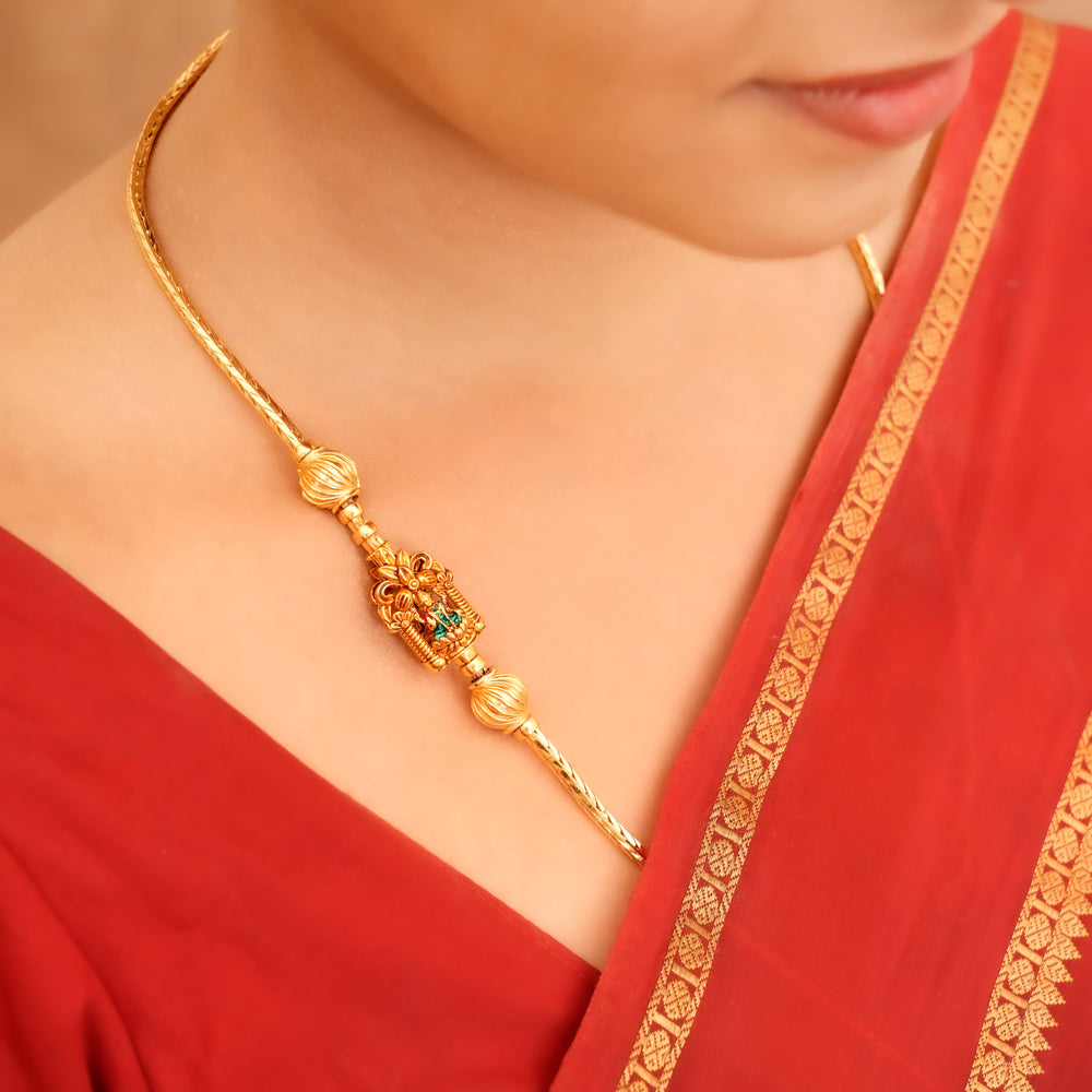 Floral Design Silver Lakshmi Mugappu Chain
