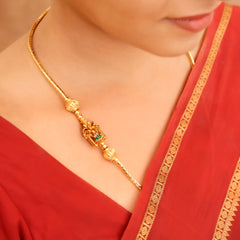 Floral Design Silver Lakshmi Mugappu Chain