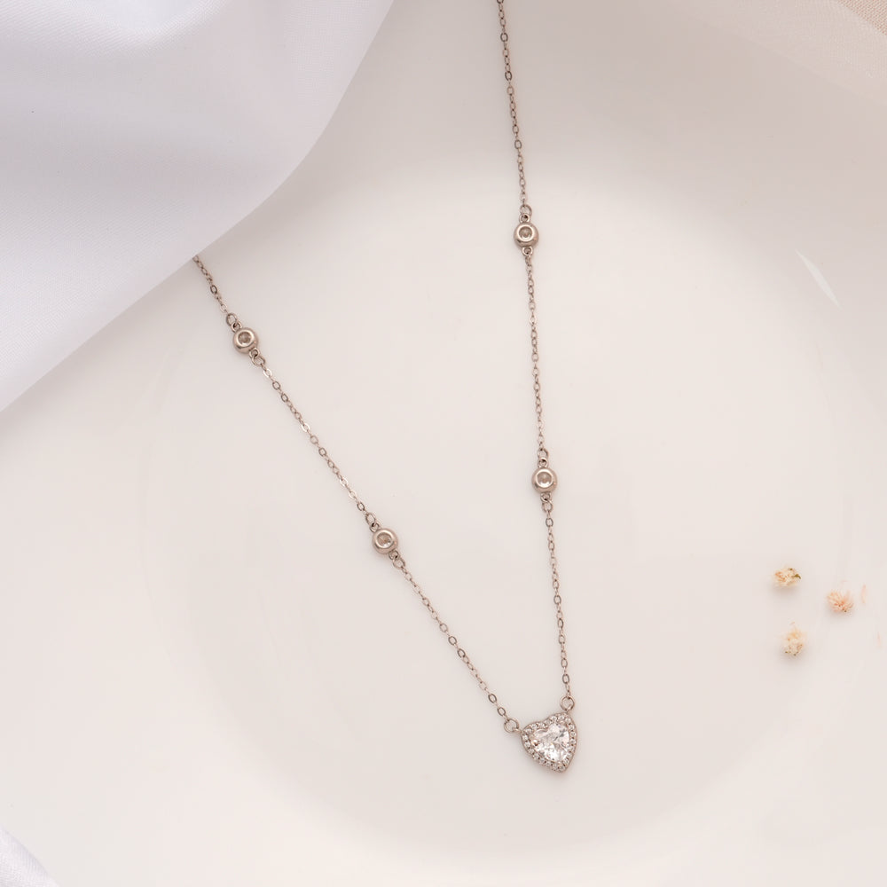 Heart Shape Cubic Zirconia Silver Chain