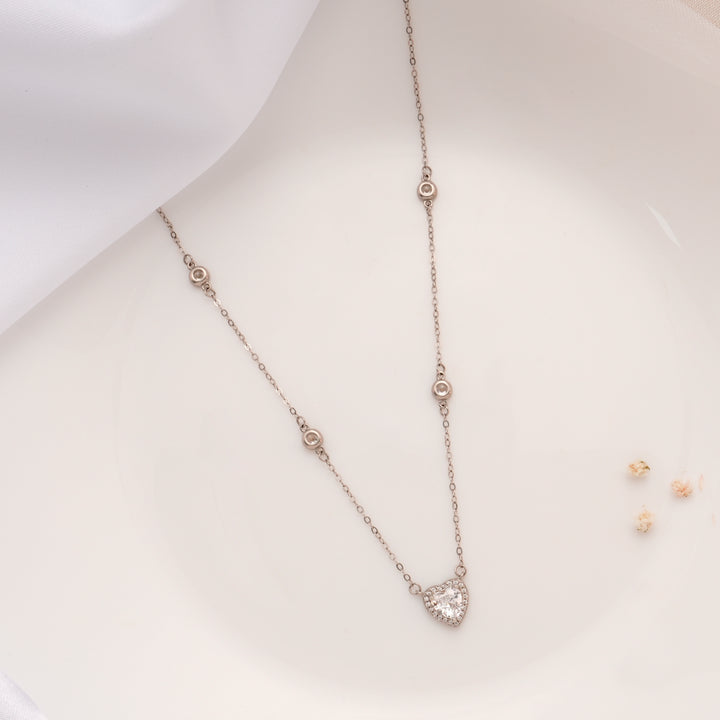 Heart Shape Cubic Zirconia Silver Chain