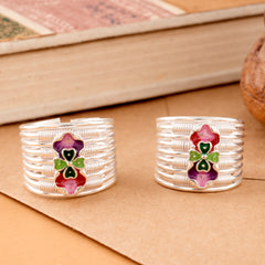 Graceful Floral Enamel Spring Silver Metti