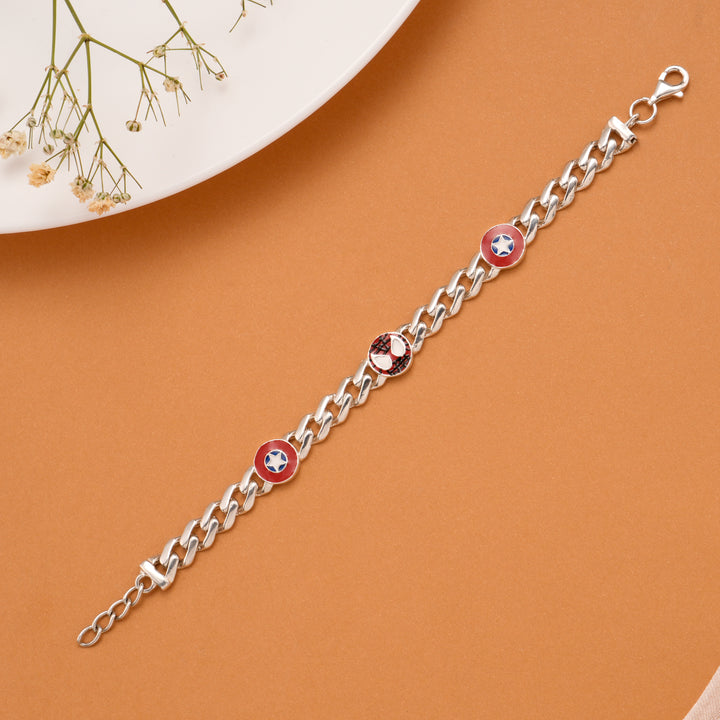 Star Shield and Spider Mask Silver Kids Bracelet