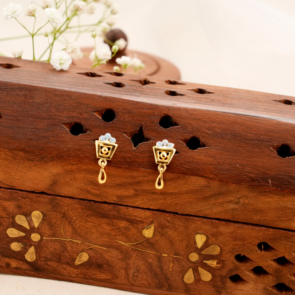 Floral Enamel Design Golden Stud