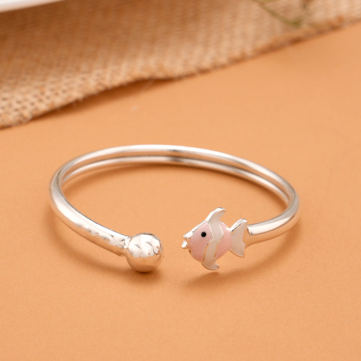 Pink Fish Enamel Baby Silver Bangle
