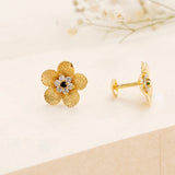 Blooming Flower White Stone Golden Stud