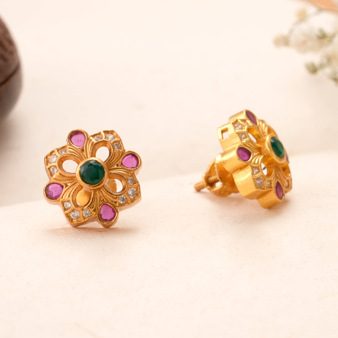 Colourful Ruby Floral Kundan Stud