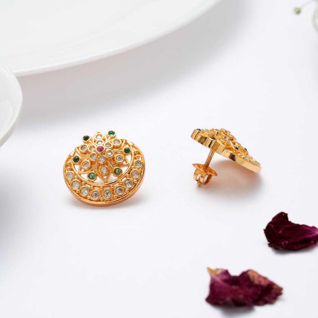 Floral Ruby Emerald Golden Kundan Stud