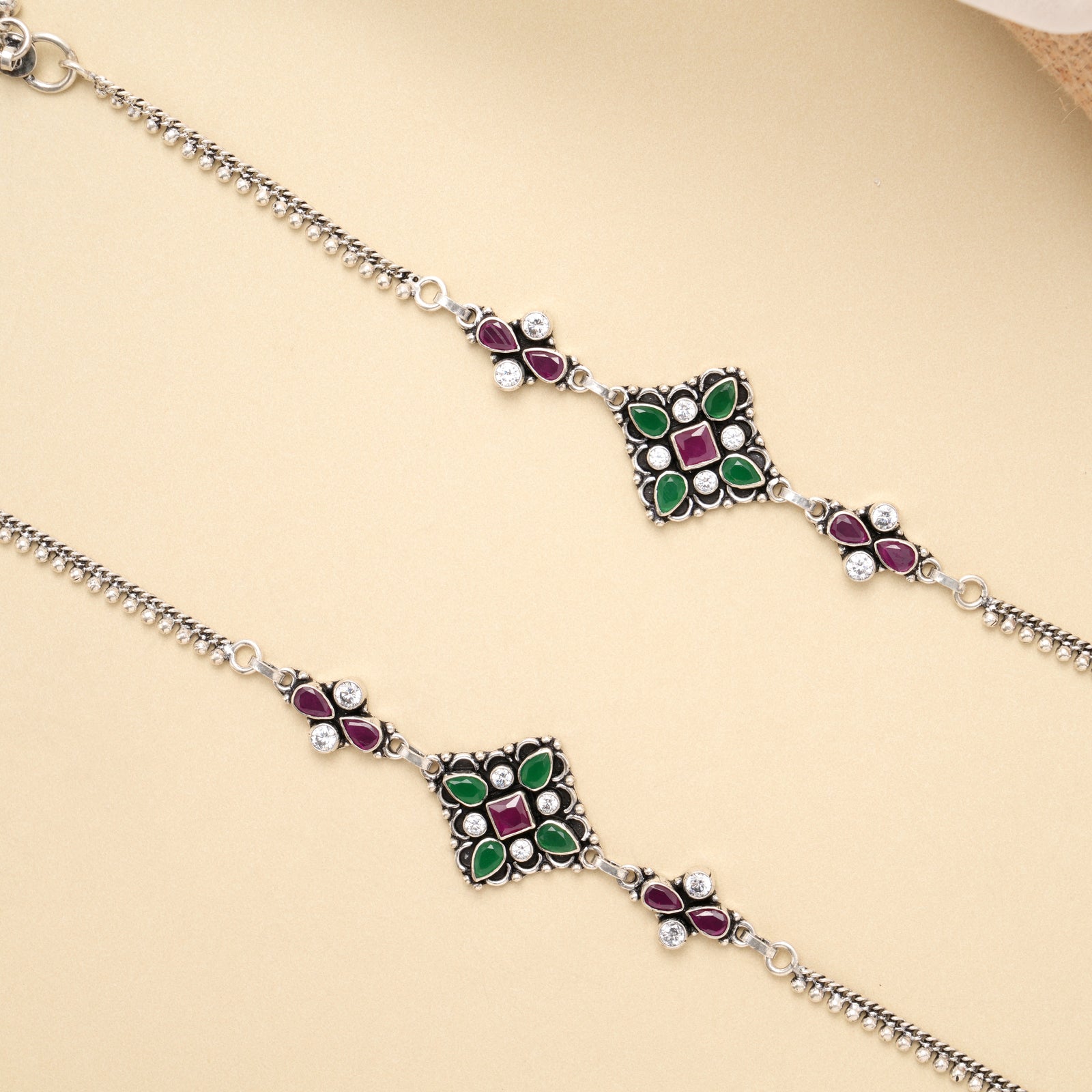Antique Square Motif Silver Anklet