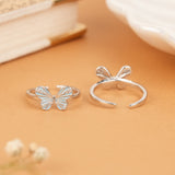 Minimal Blue Enamel Butterfly Silver Toe Ring