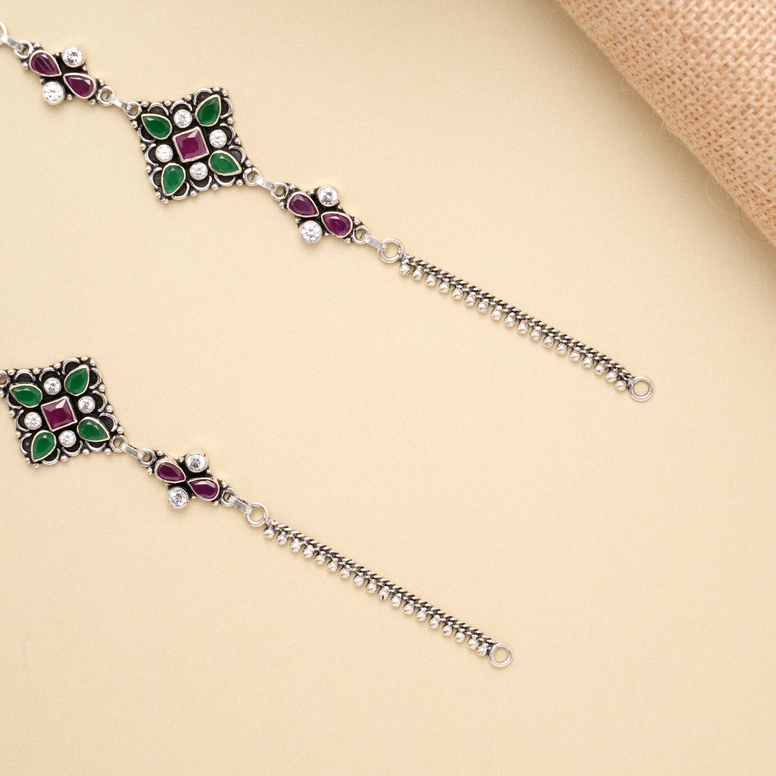 Antique Square Motif Silver Anklet