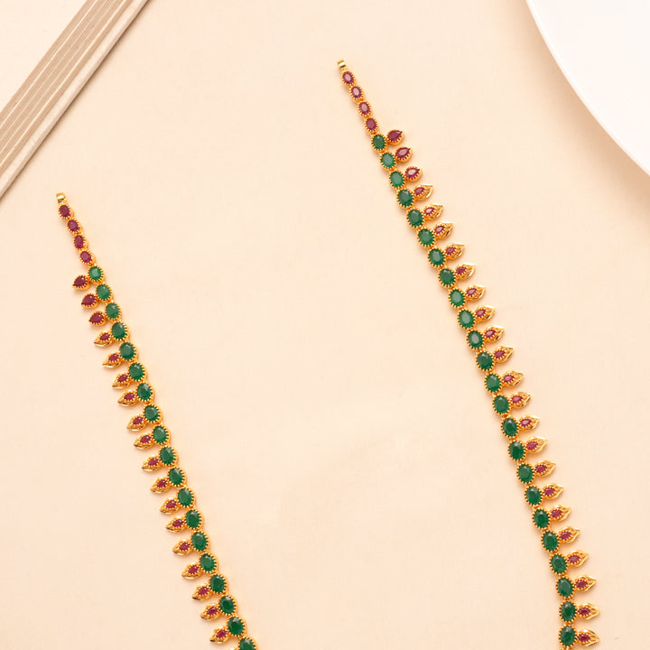 Emerald Ruby Twin Line Silver Necklace Set