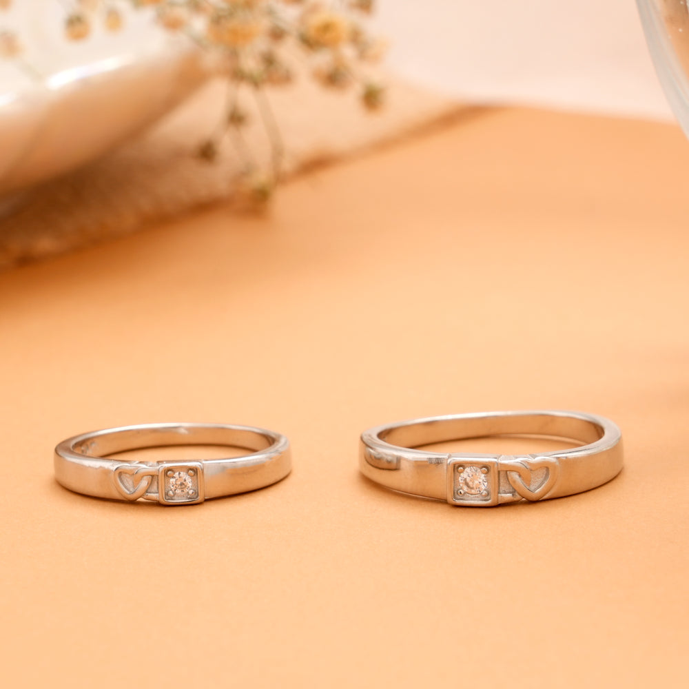 Unique Lock and Heart Band Silver Couples Ring