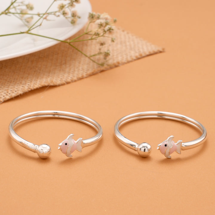 Pink Fish Enamel Baby Silver Bangle