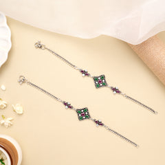 Antique Square Motif Silver Anklet