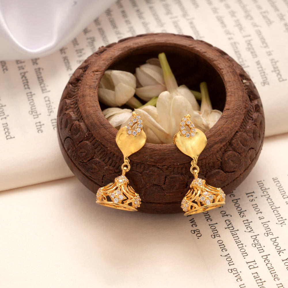 Shining Heart Mango Stone Golden Jhumkas