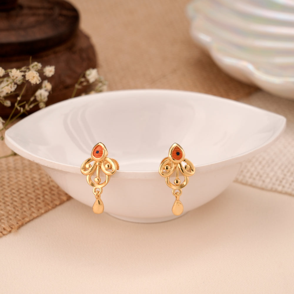 Simple Leafy Shape Enamel Casting Golden Stud