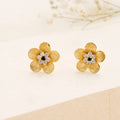 Blooming Flower White Stone Golden Stud