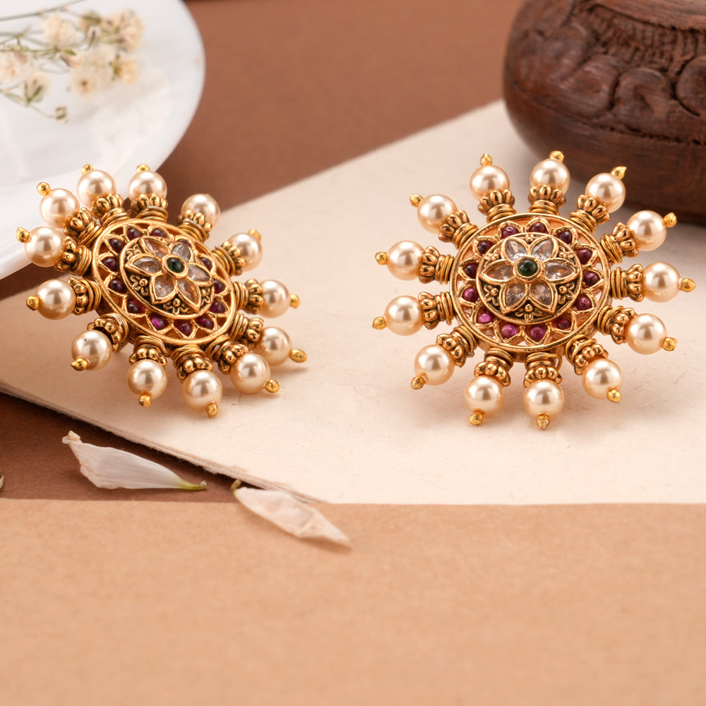 Radiant Golden Pearl Kundan Stud