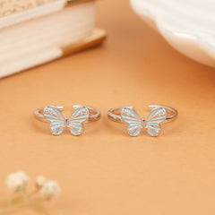 Minimal Blue Enamel Butterfly Silver Toe Ring