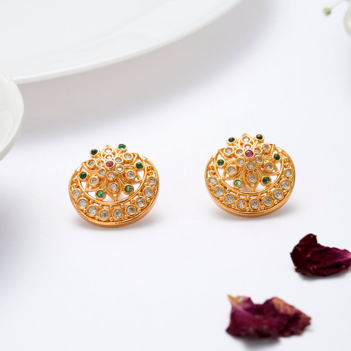 Floral Ruby Emerald Golden Kundan Stud