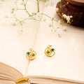 Blossom and Leaf Enamel Golden Stud