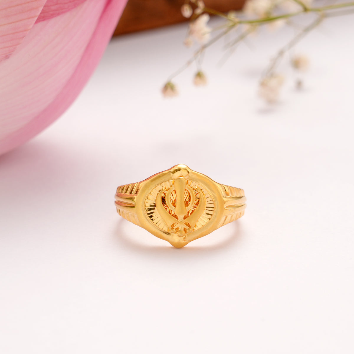 Gold Plated Khanda Silver Ring for Men